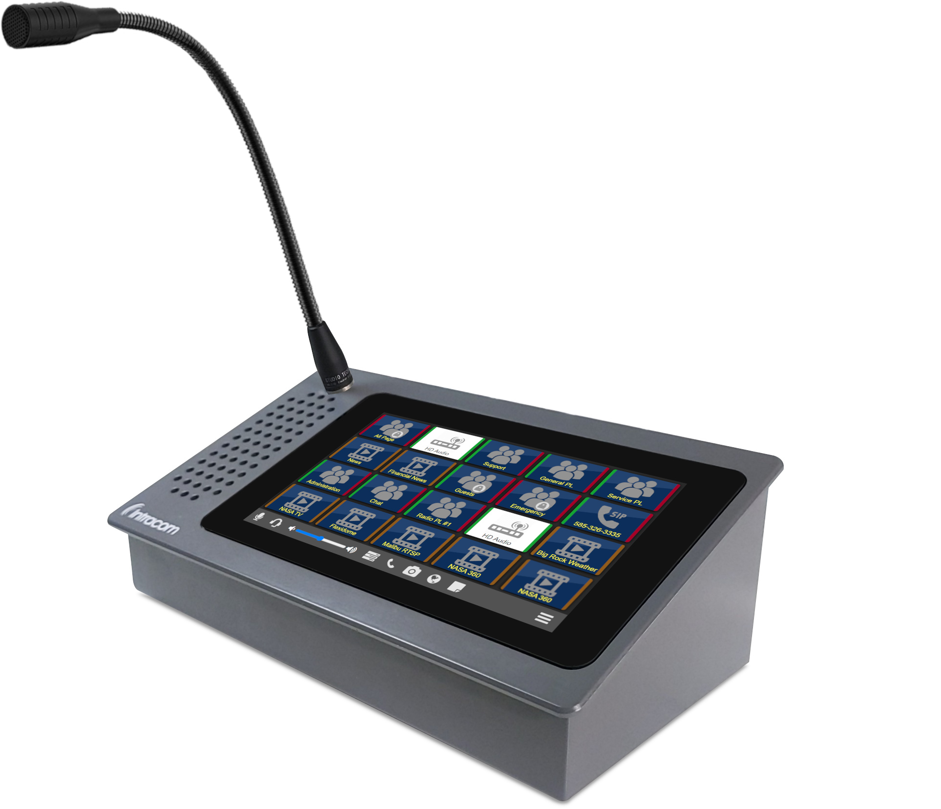 VCOM Desktop Control Panel hardware touch panel with gooseneck mic and integrated speaker