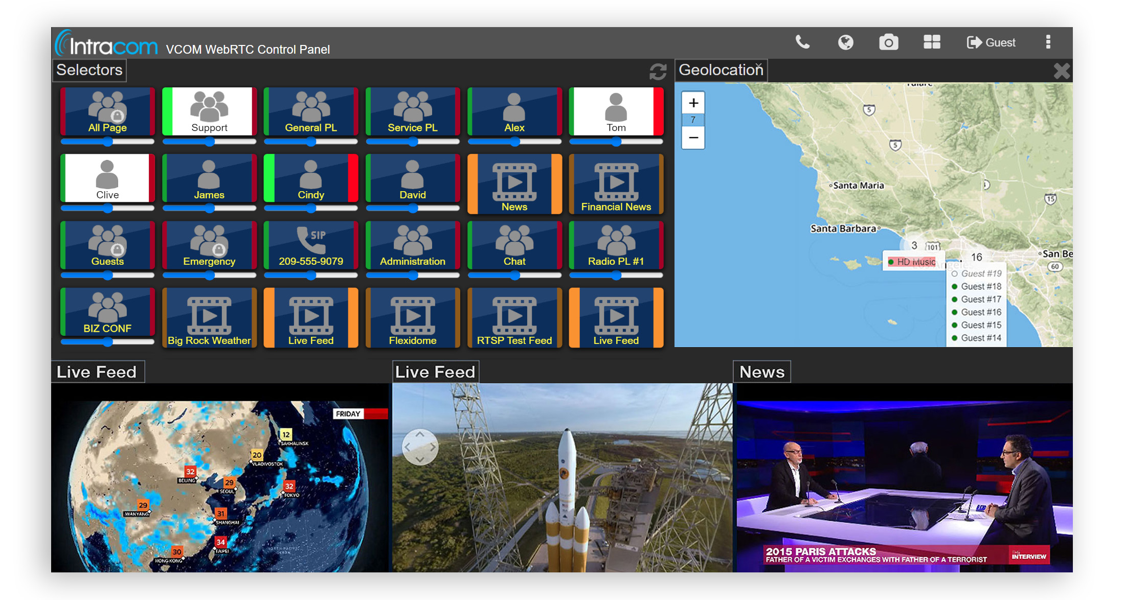 VCOM WebRTC Control Panel with comms, video and geopositioning